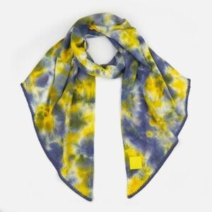 CC Exclusives knit yellow blue tie dye whip stitch edge oversized scarf